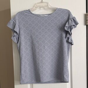 LC Lauren Conrad Eyelet Blouse with Ruffled Sleeves - Light Blue